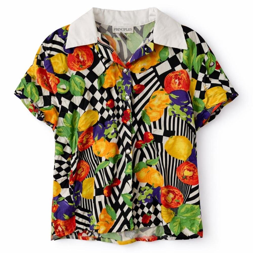 Maximalist Lemon Strawberry Grapes Fruits Vegetables Checkers Vintage Retro 90s